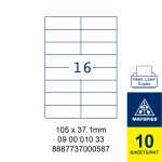 MAYSPIES 09 00 010 33 LABEL FOR INKJET / LASER / COPIER 10 SHEETS/PKT WHITE 105 X 37.1MM
